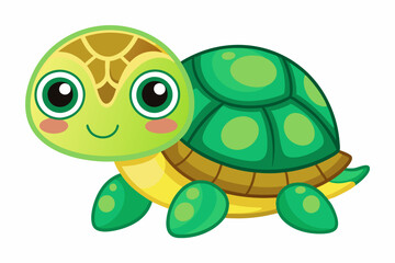 Fototapeta premium A Smiling Cartoon Turtle with Green Shell and Yellow Underbelly