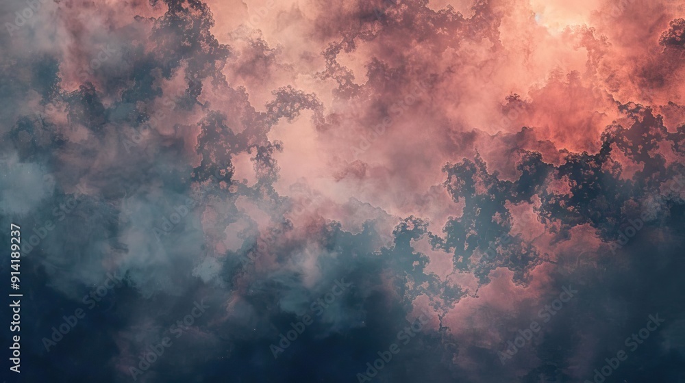 Poster a stunning view of colorful clouds blending shades of pink and blue, creating a serene and dreamy at