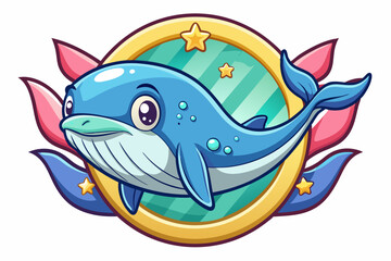 Cartoon Blue Whale with Stars and Flares