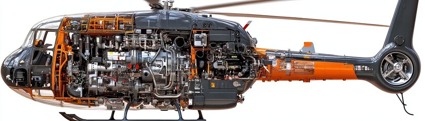 Helicopter Cutaway Showing Engine and Interior.