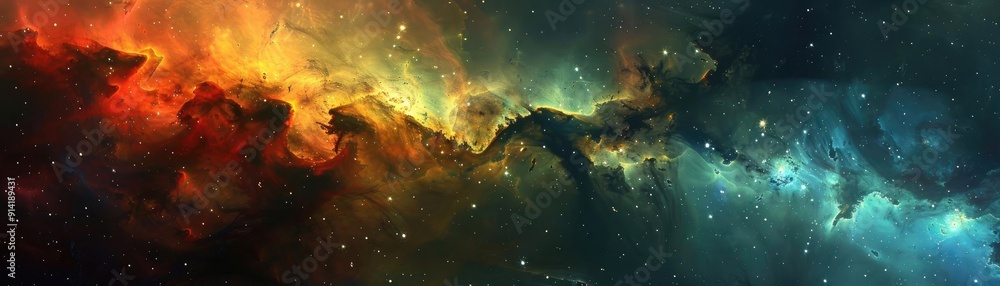 Poster a stunning cosmic landscape featuring vibrant colors and mesmerizing patterns in the vastness of spa