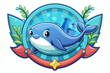 Obraz premium Cute Cartoon Whale with Underwater Background and Banner