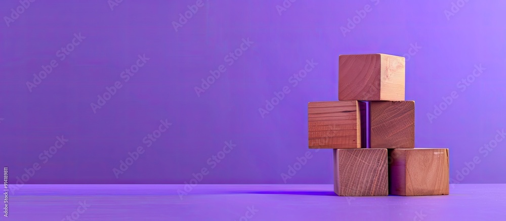 Poster conceptual symbol of operational efficiency depicted on wooden blocks against a purple backdrop with
