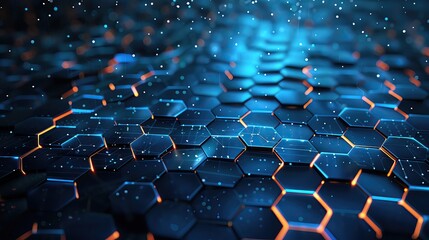 Obraz premium Vibrant hexagonal pattern with glowing edges, creating a futuristic, tech-inspired atmosphere. Ideal for backgrounds and designs.