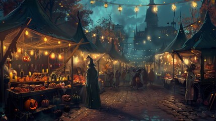 Eerie Halloween Decorations Lighting Up the Street