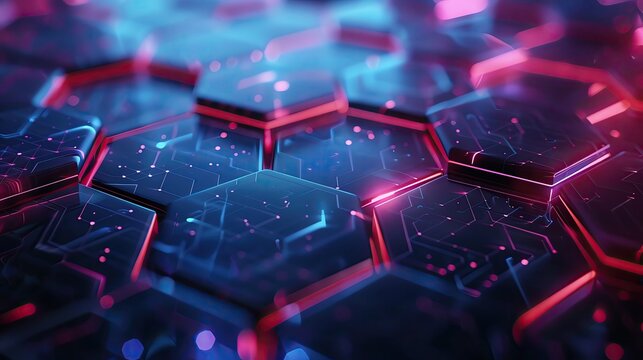 Futuristic hexagonal pattern illuminated with vibrant blue and pink lights, perfect for technology and digital design concepts.