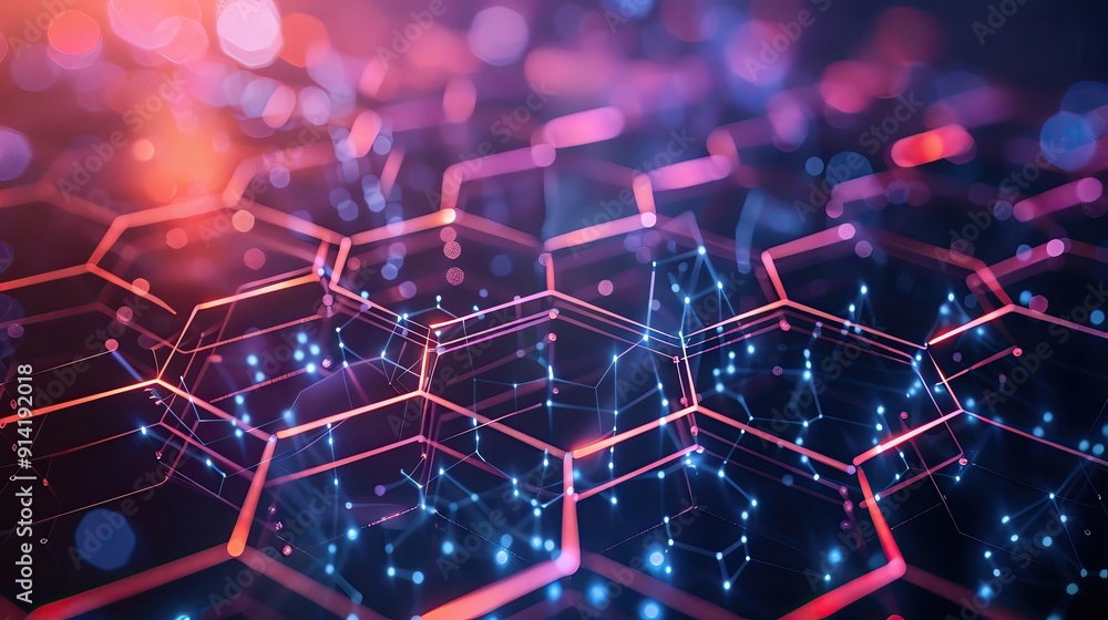 Aufkleber a vibrant hexagonal pattern with glowing lights, representing modern technology and innovation in a 