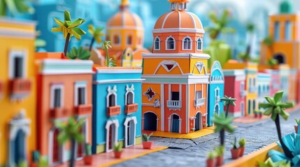 Origami Paper Illustration of Monterrey's Barrio Antiguo

