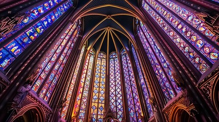 Obraz premium Stained Glass Windows of a Gothic Chapel