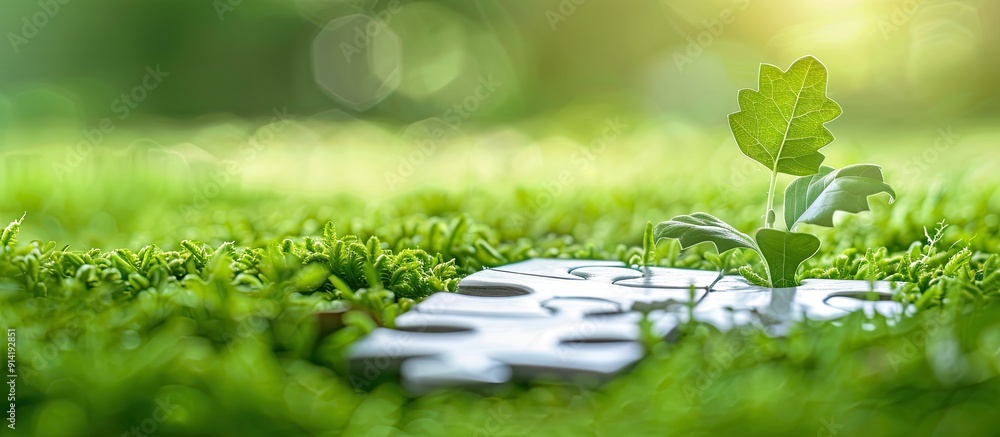 Poster in need of a symbolic representation on a white puzzle piece against a stunning green backdrop empha