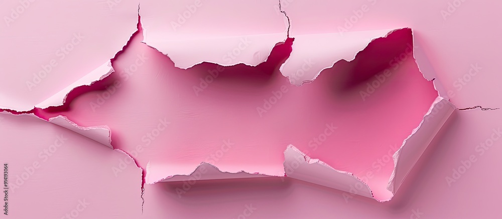 Aufkleber conceptual case study symbol displayed on a torn pink paper piece against a pink background with cop