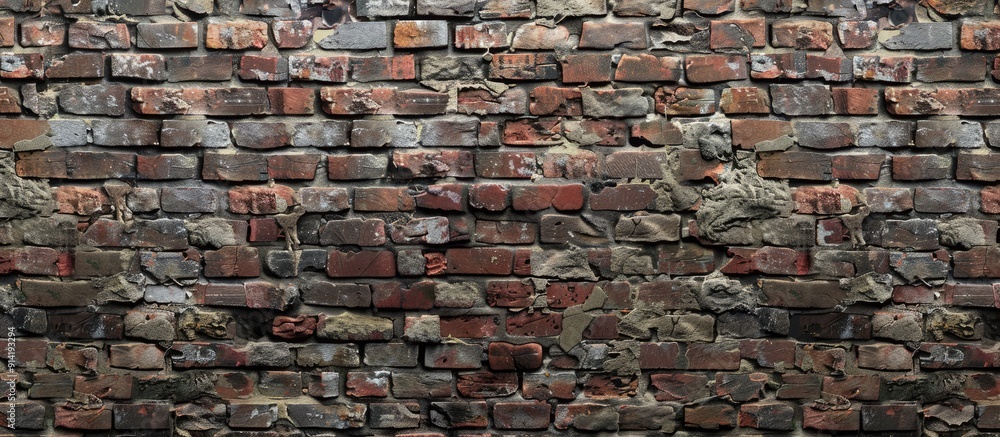 Poster a brick wall featuring a mix of old and new bricks can be used as a background for design and presen