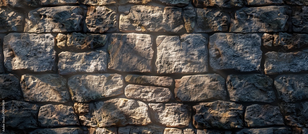 Poster daylight illuminates a textured stone wall creating a versatile background with copy space image pot