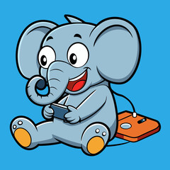 cute elephant playing game with headphone cartoon vector illustration