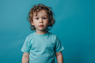 Naklejka premium Portrait of a cute male child against green background