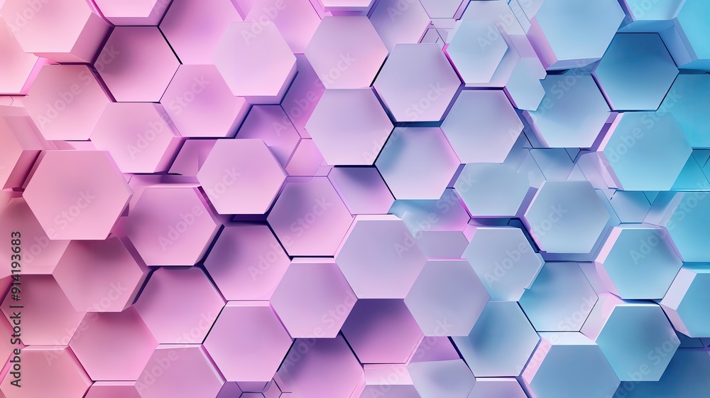 Poster colorful hexagonal pattern with a smooth gradient from pink to blue, perfect for backgrounds or abst