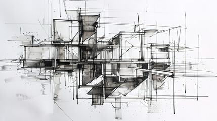 Obraz premium The Fascinating World of Abstract Architectural Drawings: A Blend of Creativity and Innovation. Showcasing Unconventional Designs and Inspiring Spatial Concepts.