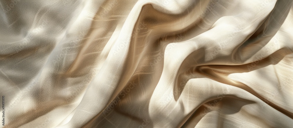 Poster soft shadows on a minimal background of beige cotton linen fabric folds provide a serene backdrop fo