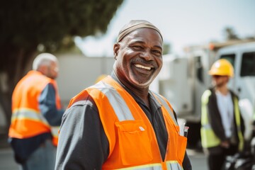 Fototapeta premium Portrait of a smiling middle aged sanitation worker