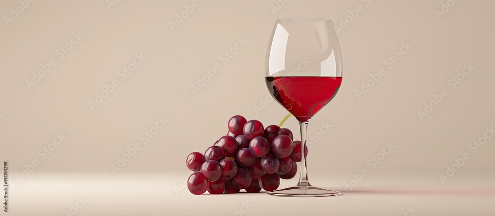 Poster a red wine glass with a bunch of red grapes creating a wine themed image with space for design eleme