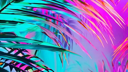 Vibrant tropical palm leaves with neon colors on a gradient background