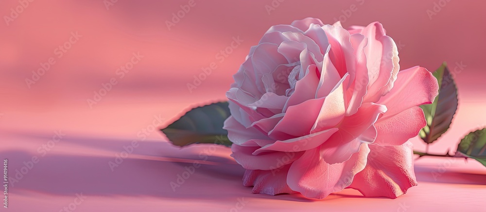 Poster a pink pierre de ronsard shrub rose eden rose 85 displayed on a pink backdrop space for text in the 