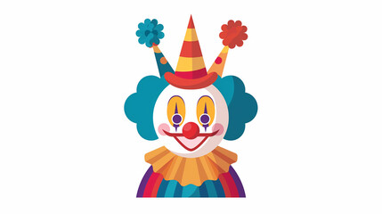 Fototapeta premium Fun cartoon clown wearing a top hat and red hair, suitable for Halloween party graphics, against a white background.