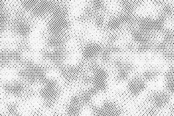 Radial halftone gradient background. Dotted concentric texture with fading effect. Black and white circle shade wallpaper. Grunge rough vector. Monochrome backdrop