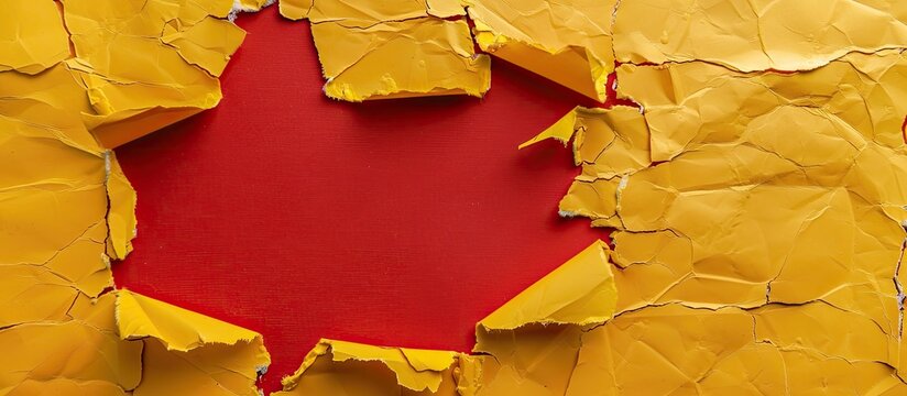 A symbolic representation of financial planning on torn yellow paper against a red backdrop featuring a copy space image