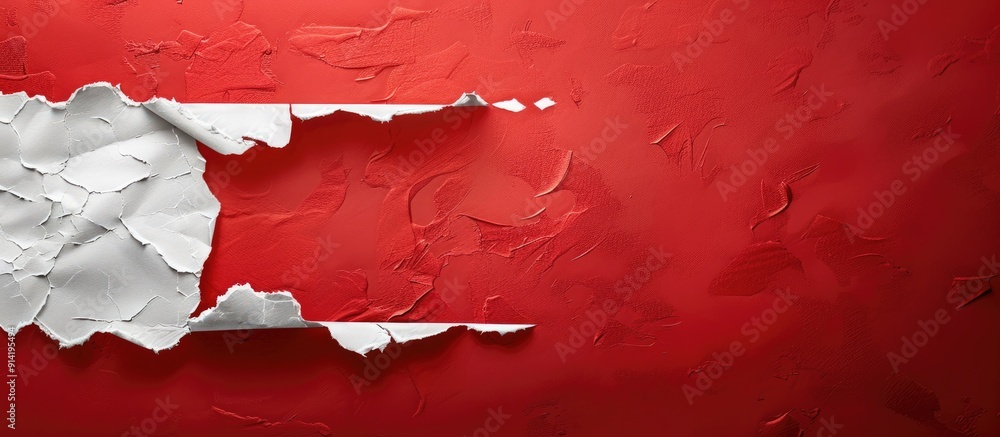 Poster conceptual business core values symbol displayed on torn white paper against a red background with c