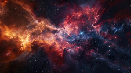 Obraz premium A stunning view of a cosmic nebula, showcasing vibrant colors and celestial clouds, perfect for space enthusiasts and dreamers.