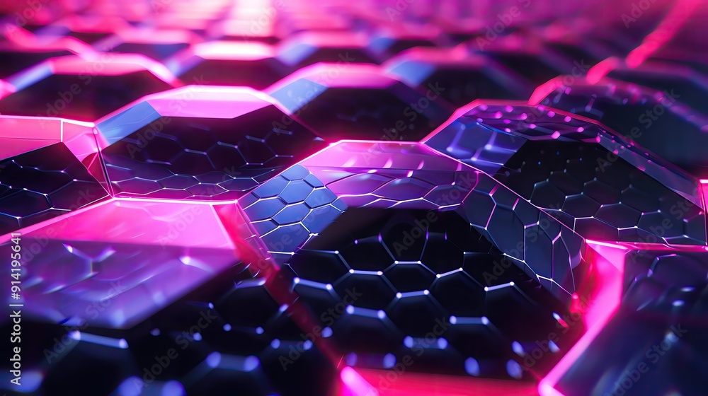 Poster vibrant hexagonal pattern with glowing edges creates a futuristic atmosphere, ideal for technology a