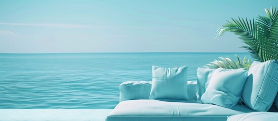Soft denim in a bright pastel blue hue sets a soothing seaside ambiance providing a comfortable feel perfect for a copy space image