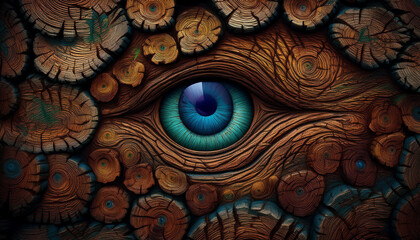Obraz premium Drewno tekstura, drewniany wzór z okiem, dekoracja tapeta generative ai 
