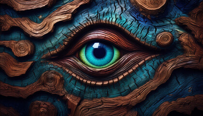 Obraz premium Drewno tekstura, drewniany wzór z okiem, dekoracja tapeta generative ai 