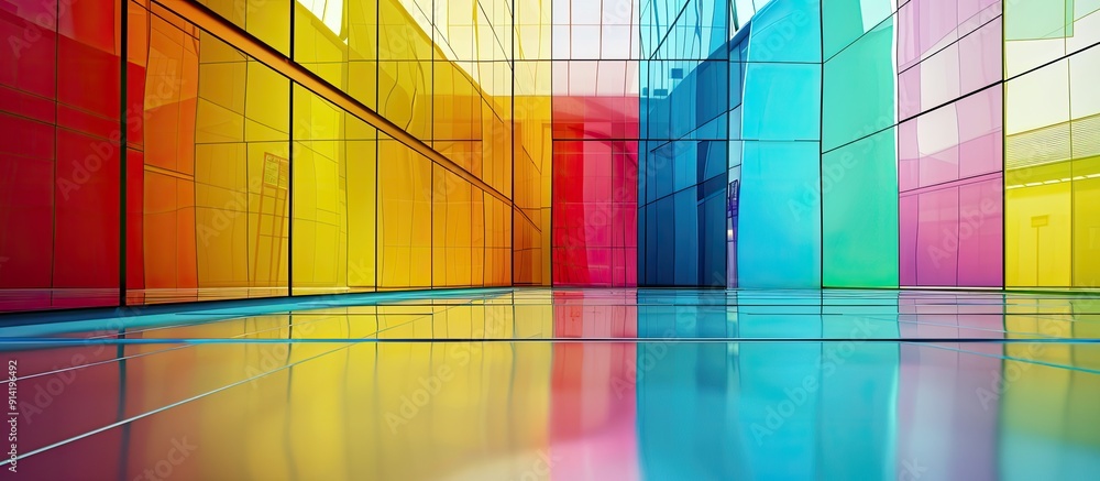 Poster a vibrant backdrop featuring a multicolor panel with ample copy space for images
