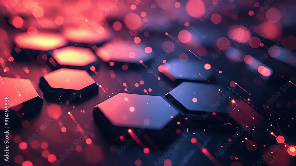 Poster abstract hexagonal pattern with vibrant colors creating a dynamic, futuristic background filled with