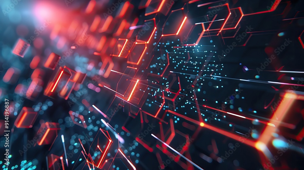 Poster abstract digital background with glowing lines and particles creating a dynamic flow of light and co