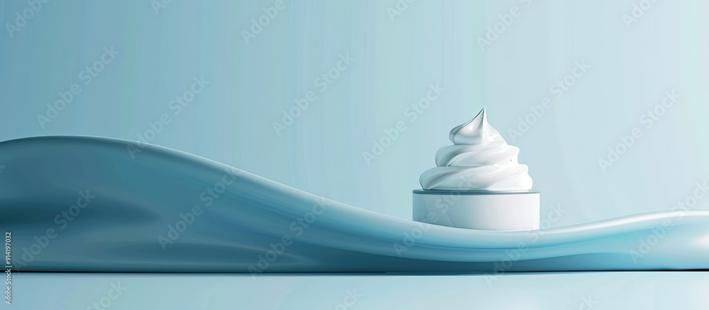 Poster cosmetic cream samples displayed on a blue backdrop with copy space image available