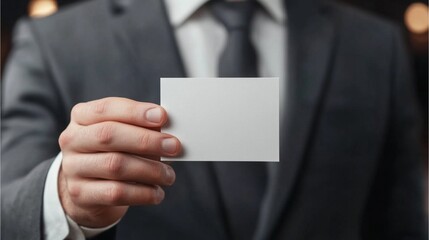 Fototapeta premium businessman showing a blank business name card . mockup business