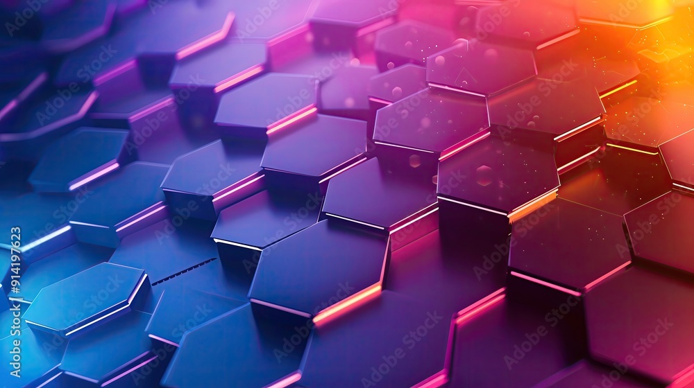 Poster a vibrant hexagonal pattern showcasing dynamic colors and modern design, perfect for technology and 
