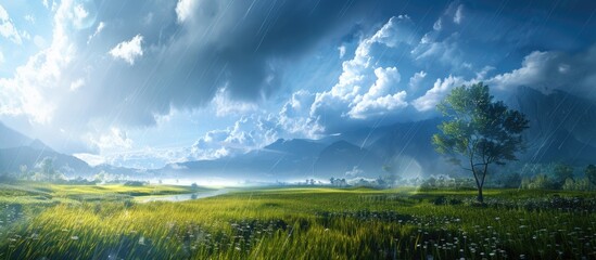 During the rainy season the sky is packed with clouds leaving no empty copy space image