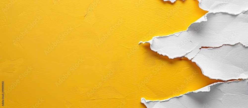 Poster product liability message depicted on torn white paper against yellow backdrop with empty space for 