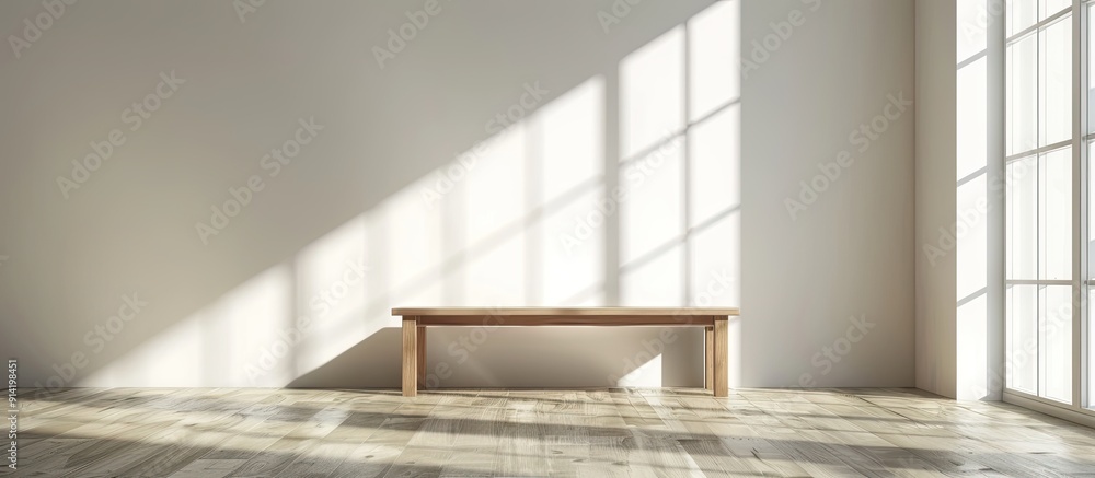 Poster modern empty room with light from window wall featuring an empty table with copy space image