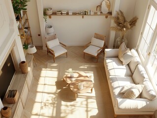 Spacious and bright sunroom with high ceilings.