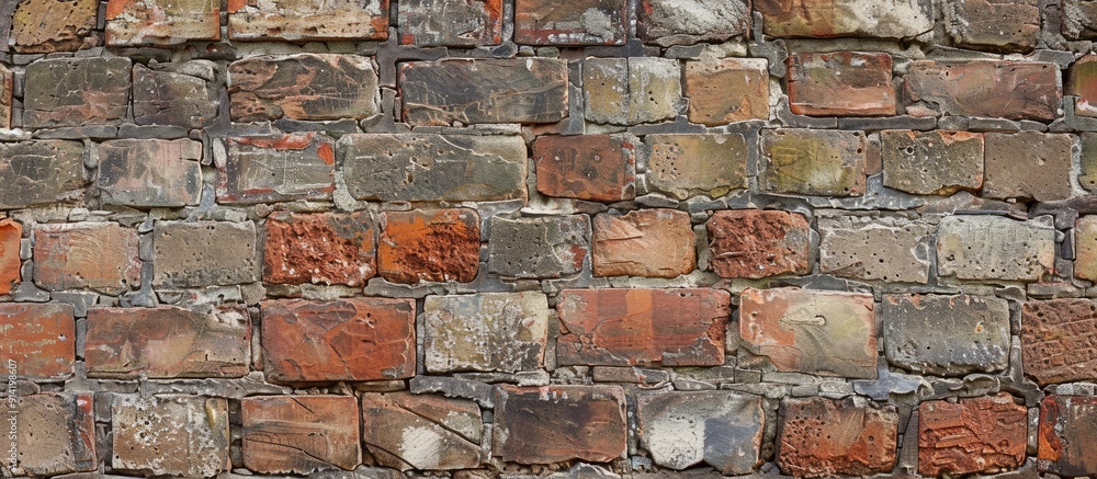 Poster brick wall with a mix of old and new bricks creating a textured backdrop suitable for design project