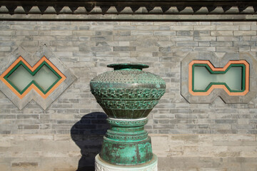 Bronze cultural relics on display outside the gate of Summer Palace Museum in Beijing.