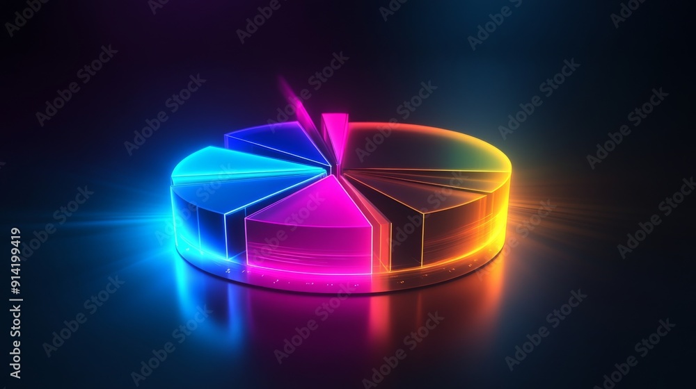 Aufkleber vibrant 3d pie chart with radiant, glowing segments highlighting financial data distribution.
