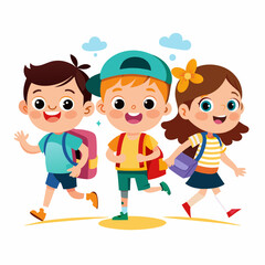 happy little kids going to school color art vector illustration