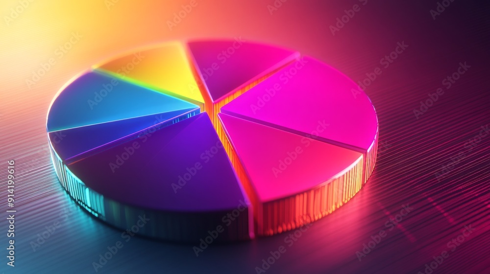 Aufkleber Vibrant 3D pie chart with radiant, glowing segments highlighting financial data distribution.
